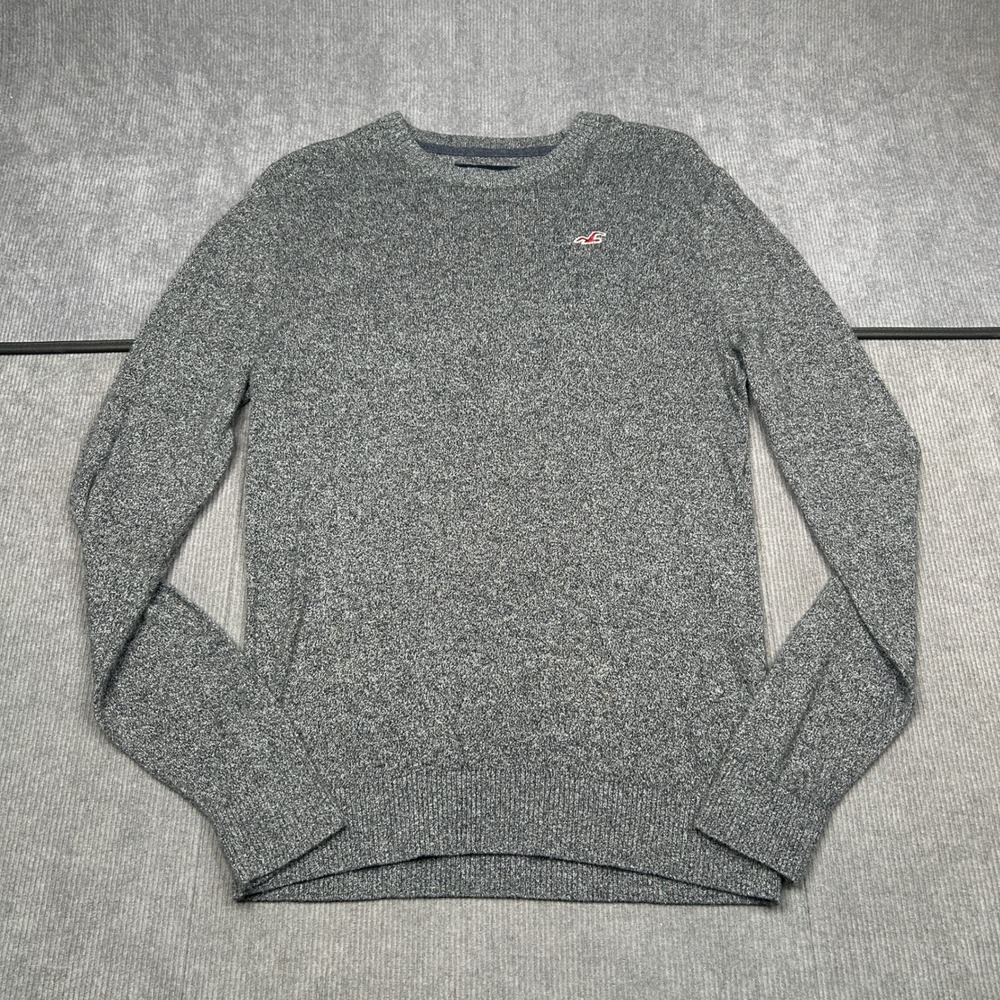 Hollister Crewneck Sweater Y2k Gray Marl Knit Seagull Logo Pullover Mens Size M